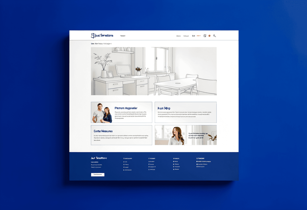 White wireframe blueprint showing homepage layout sections representing website anatomy